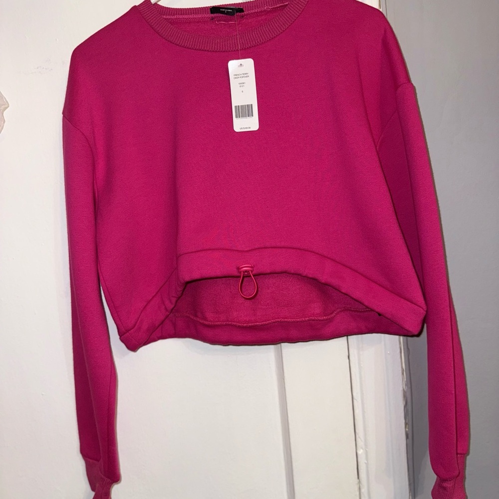 Bebe Pink Cropped Long Sleeve Hoodie